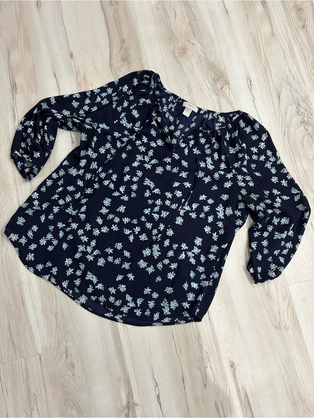 LOFT Navy Blue Floral Peasant Blouse